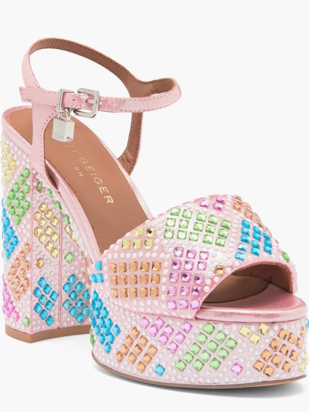 Kurt Geiger London Brixton Multicolor Jeweled Platform Sandals Open Pink. Sz 7.5